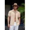COOFANDY Mens Linen Shirt Casual Short Sleeve Button Down Shirt Summer Beach Vacation Wedding Wear(Beige)