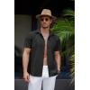COOFANDY Mens Linen Shirt Casual Short Sleeve Button Down Shirt Summer Beach Vacation Wedding Wear(Black)