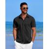 COOFANDY Mens Linen Shirt Casual Short Sleeve Button Down Shirt Summer Beach Vacation Wedding Wear(Black)