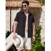COOFANDY Mens Linen Shirt Casual Short Sleeve Button Down Shirt Summer Beach Vacation Wedding Wear(Black)