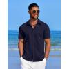 COOFANDY Mens Linen Shirt Casual Short Sleeve Button Down Shirt Summer Beach Vacation Wedding Wear(Blueviolet)
