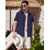 COOFANDY Mens Linen Shirt Casual Short Sleeve Button Down Shirt Summer Beach Vacation Wedding Wear(Blueviolet)