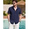 COOFANDY Mens Linen Shirt Casual Short Sleeve Button Down Shirt Summer Beach Vacation Wedding Wear(Blueviolet)