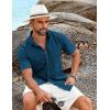 COOFANDY Mens Linen Shirt Casual Short Sleeve Button Down Shirt Summer Beach Vacation Wedding Wear(Dark Blue)
