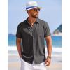 COOFANDY Mens Linen Shirt Casual Short Sleeve Button Down Shirt Summer Beach Vacation Wedding Wear(Dark Grey)