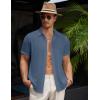 COOFANDY Mens Linen Shirt Casual Short Sleeve Button Down Shirt Summer Beach Vacation Wedding Wear(Gray Blue)
