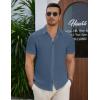 COOFANDY Mens Linen Shirt Casual Short Sleeve Button Down Shirt Summer Beach Vacation Wedding Wear(Gray Blue)