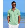 COOFANDY Mens Linen Shirt Casual Short Sleeve Button Down Shirt Summer Beach Vacation Wedding Wear(Ice Green)