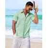COOFANDY Mens Linen Shirt Casual Short Sleeve Button Down Shirt Summer Beach Vacation Wedding Wear(Ice Green)