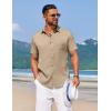 COOFANDY Mens Linen Shirt Casual Short Sleeve Button Down Shirt Summer Beach Vacation Wedding Wear(Khaki)