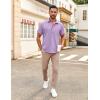 COOFANDY Mens Linen Shirt Casual Short Sleeve Button Down Shirt Summer Beach Vacation Wedding Wear(Lavender)