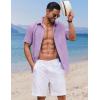 COOFANDY Mens Linen Shirt Casual Short Sleeve Button Down Shirt Summer Beach Vacation Wedding Wear(Lavender)