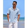 COOFANDY Mens Linen Shirt Casual Short Sleeve Button Down Shirt Summer Beach Vacation Wedding Wear(Light Blue)
