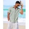 COOFANDY Mens Linen Shirt Casual Short Sleeve Button Down Shirt Summer Beach Vacation Wedding Wear(Light Green)