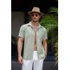 COOFANDY Mens Linen Shirt Casual Short Sleeve Button Down Shirt Summer Beach Vacation Wedding Wear(Light Green)