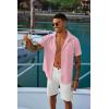 COOFANDY Mens Linen Shirt Casual Short Sleeve Button Down Shirt Summer Beach Vacation Wedding Wear(Light Pink)