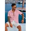 COOFANDY Mens Linen Shirt Casual Short Sleeve Button Down Shirt Summer Beach Vacation Wedding Wear(Light Pink)