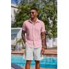 COOFANDY Mens Linen Shirt Casual Short Sleeve Button Down Shirt Summer Beach Vacation Wedding Wear(Light Pink)