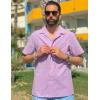 COOFANDY Mens Linen Shirt Casual Short Sleeve Button Down Shirt Summer Beach Vacation Wedding Wear(Light Purple)
