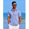 COOFANDY Mens Linen Shirt Casual Short Sleeve Button Down Shirt Summer Beach Vacation Wedding Wear(Ocean Blue)