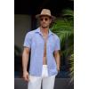 COOFANDY Mens Linen Shirt Casual Short Sleeve Button Down Shirt Summer Beach Vacation Wedding Wear(Ocean Blue)