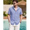 COOFANDY Mens Linen Shirt Casual Short Sleeve Button Down Shirt Summer Beach Vacation Wedding Wear(Ocean Blue)