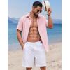 COOFANDY Mens Linen Shirt Casual Short Sleeve Button Down Shirt Summer Beach Vacation Wedding Wear(Pink)