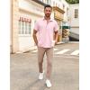 COOFANDY Mens Linen Shirt Casual Short Sleeve Button Down Shirt Summer Beach Vacation Wedding Wear(Pink)