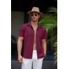 COOFANDY Mens Linen Shirt Casual Short Sleeve Button Down Shirt Summer Beach Vacation Wedding Wear(Wine Red)