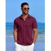 COOFANDY Mens Linen Shirt Casual Short Sleeve Button Down Shirt Summer Beach Vacation Wedding Wear(Wine Red)