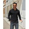 COOFANDY Mens Long Sleeve Polo Shirts Classic Casual Button Polo Tee Lightweight Collared Golf Shirt(01-black)