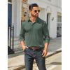 COOFANDY Mens Long Sleeve Polo Shirts Classic Casual Button Polo Tee Lightweight Collared Golf Shirt(Dark Army Green)