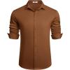 COOFANDY Men’s Long Sleeve Wrinkle Free Shirts Button Down Casual Stretch Dress Shirt(Brown)