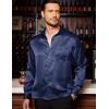 COOFANDY Mens Luxury Satin Dress Shirt Shiny Silk Long Sleeve Button Up Shirts Wedding Shirt Party Prom(Navy Blue)