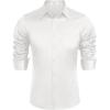 COOFANDY Mens Luxury Satin Dress Shirt Shiny Silk Long Sleeve Button Up Shirts Wedding Shirt Party Prom(White)