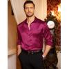 COOFANDY Mens Luxury Satin Dress Shirt Shiny Silk Long Sleeve Button Up Shirts Wedding Shirt Party Prom(Wine Red)