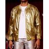 COOFANDY Men’s Metallic Jacket 70s Disco Dance Party Costume Shiny Varsity Zipper Baseball Bomber Jacket(01-gold)