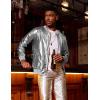 COOFANDY Men’s Metallic Jacket 70s Disco Dance Party Costume Shiny Varsity Zipper Baseball Bomber Jacket(02-silver)