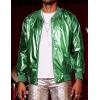 COOFANDY Men’s Metallic Jacket 70s Disco Dance Party Costume Shiny Varsity Zipper Baseball Bomber Jacket(Green)