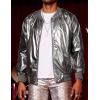 COOFANDY Men’s Metallic Jacket 70s Disco Dance Party Costume Shiny Varsity Zipper Baseball Bomber Jacket(Luxurious Grey)