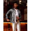COOFANDY Men’s Metallic Jacket 70s Disco Dance Party Costume Shiny Varsity Zipper Baseball Bomber Jacket(Luxurious Grey)