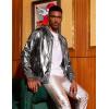 COOFANDY Men’s Metallic Jacket 70s Disco Dance Party Costume Shiny Varsity Zipper Baseball Bomber Jacket(Luxurious Grey)