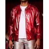 COOFANDY Men’s Metallic Jacket 70s Disco Dance Party Costume Shiny Varsity Zipper Baseball Bomber Jacket(Red)