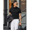 COOFANDY Mens Mock Turtleneck Sweater Short Sleeve Casual Dress Sweater Slim Fit Pullover Basic Knit Tee(All Black)