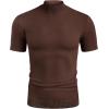 COOFANDY Mens Mock Turtleneck Sweater Short Sleeve Casual Dress Sweater Slim Fit Pullover Basic Knit Tee(Brown)