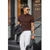 COOFANDY Mens Mock Turtleneck Sweater Short Sleeve Casual Dress Sweater Slim Fit Pullover Basic Knit Tee(Brown)