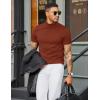 COOFANDY Mens Mock Turtleneck Sweater Short Sleeve Casual Dress Sweater Slim Fit Pullover Basic Knit Tee(Caramel)