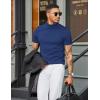 COOFANDY Mens Mock Turtleneck Sweater Short Sleeve Casual Dress Sweater Slim Fit Pullover Basic Knit Tee(Dark Blue)