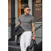 COOFANDY Mens Mock Turtleneck Sweater Short Sleeve Casual Dress Sweater Slim Fit Pullover Basic Knit Tee(Grey)