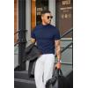 COOFANDY Mens Mock Turtleneck Sweater Short Sleeve Casual Dress Sweater Slim Fit Pullover Basic Knit Tee(Navy Blue)